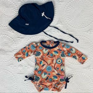 Ruffle Butts Orange and Blue Kids Swim One Piece